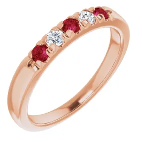 14KT GOLD 0.27 CTW RUBY & 0.12 CTW DIAMOND FRENCH-SET 5 STONE BAND