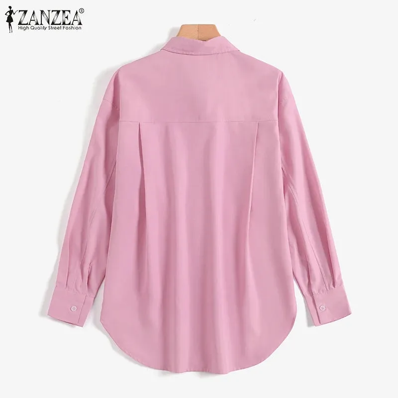 2023 ZANZEA Spring Elegant Blouse Stylish Women Lapel Neck Long Sleeve Shirt Loose Solid Split Hem Tops Oversize OL Work Blusas