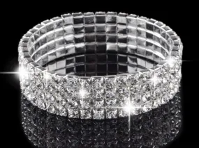 4 Rows Elastic Crystal Rhinestone Bridal Bracelet