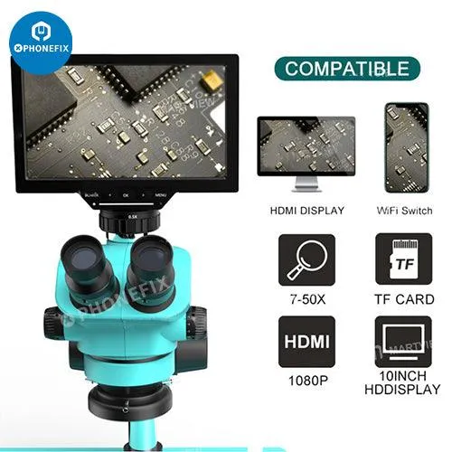 6.5-65X 7-50X Zoom Trinocular Stereo Microscope With HD Camera Monitor