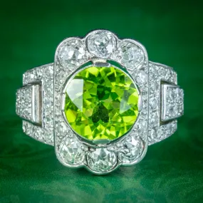 Antique Art Deco French Peridot Diamond Ring 4ct Peridot With Cert