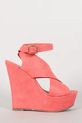 Breckelle Cross Strap Open Toe Platform Wedge