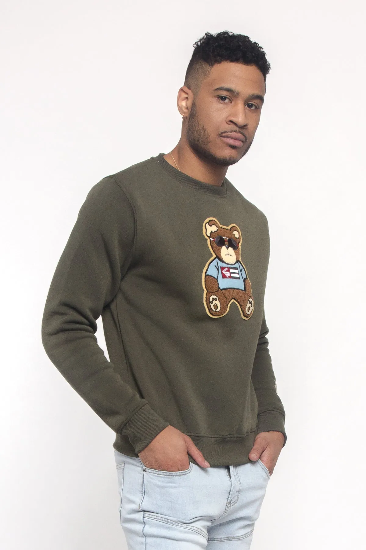 Chenille Bear Patch Fleece Crewneck