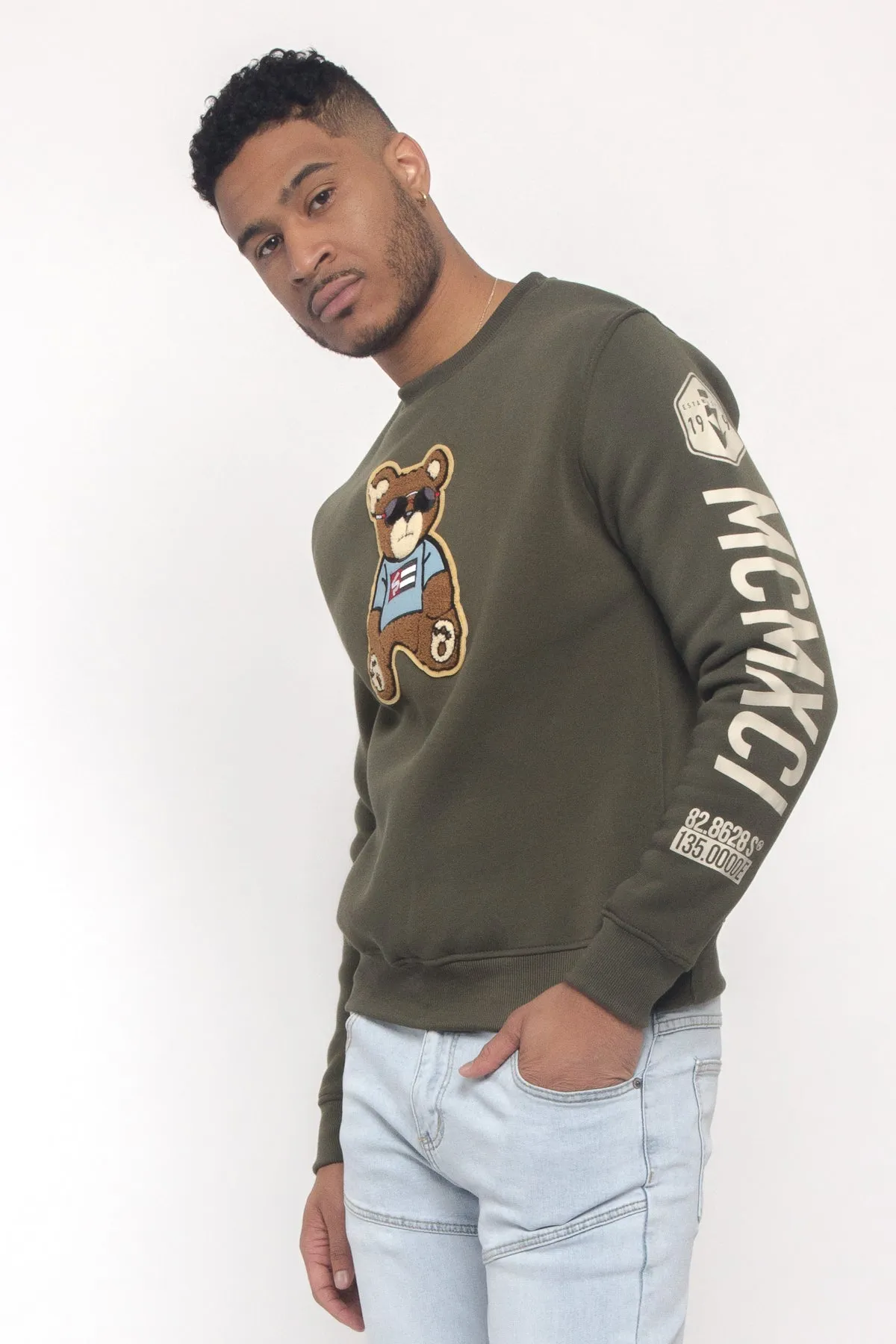 Chenille Bear Patch Fleece Crewneck