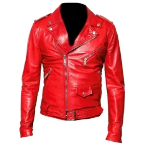 Classic Red USA Moto Leather Jacket