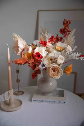 Colourful Dried & Artificial Flowers Bridal Bouquet - Autumn Orange & Cream