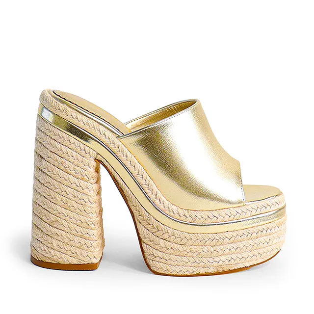 DIXIE-1 Gold Metallic Faux Leather - Open Toe