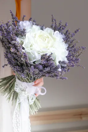 Dried & Artificial Flowers Bridal Bouquet - Lavender Purple & White