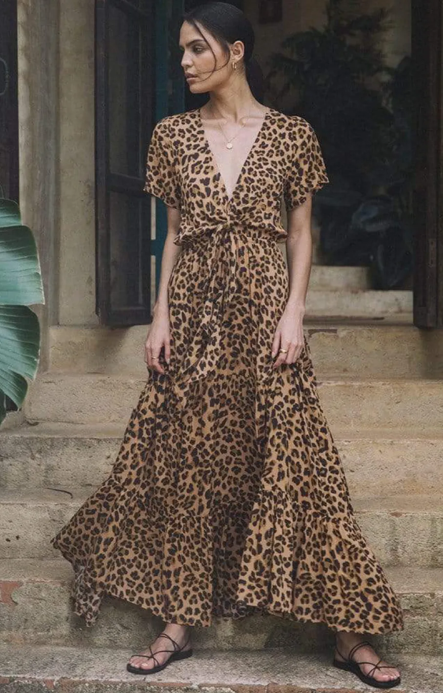 Hazel Leopard Tie Front Maxi Dress