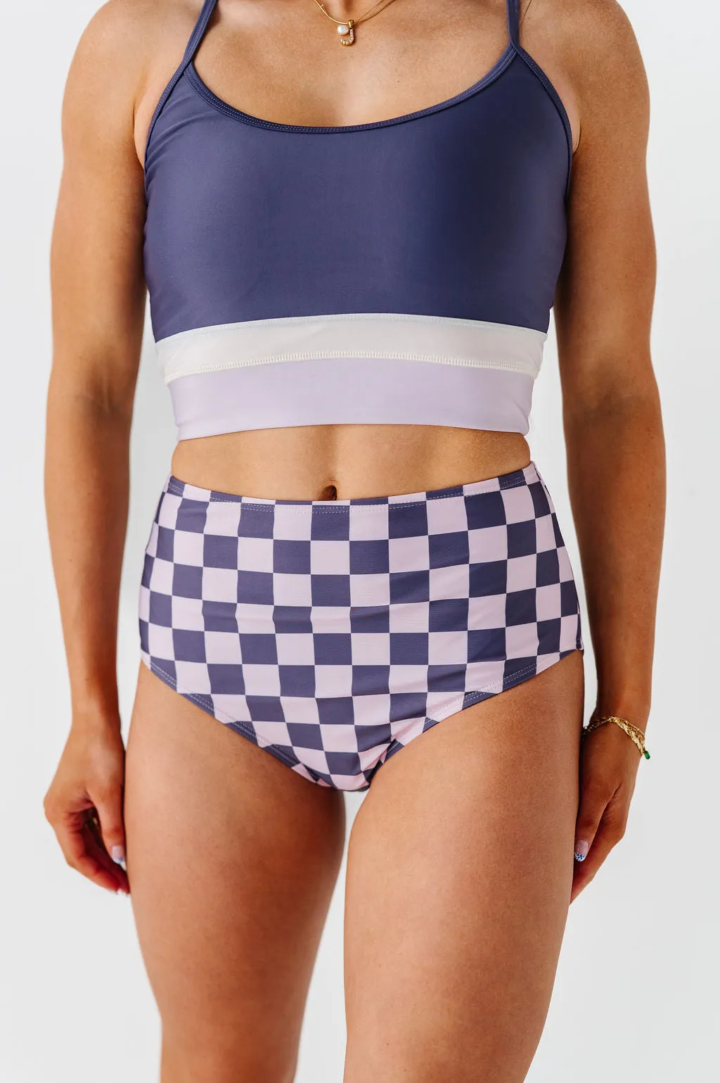 Mid Rise Bottoms in Purple Check