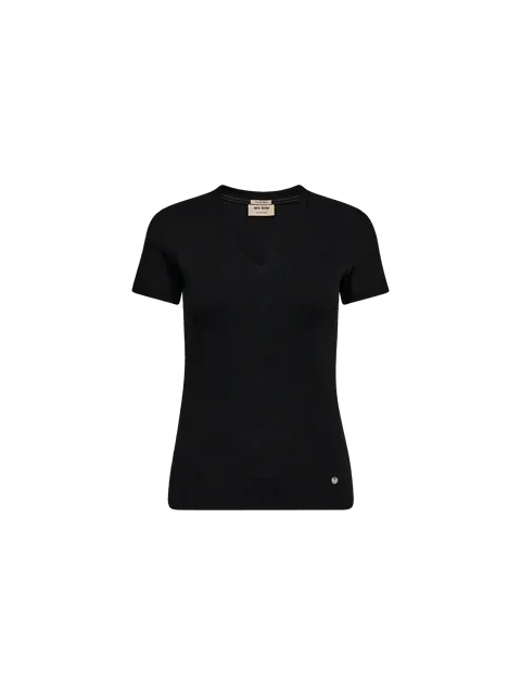 Mos Mosh Black Nicole V-SS Rib Tee