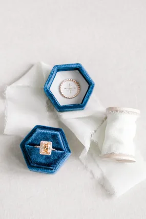 Navy Velvet Hexagon Ring Box