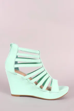 Nubuck Strappy Caged Platform Wedge