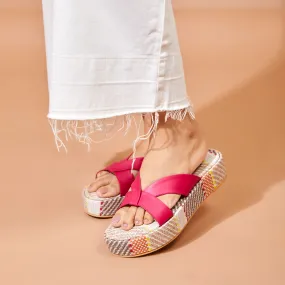 Pink Platform Wedge Slippers | Tiesta Shoes