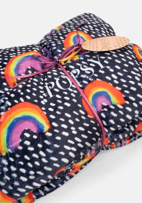 Pop-under Navy Rainbows Dot Print Plush Blanket