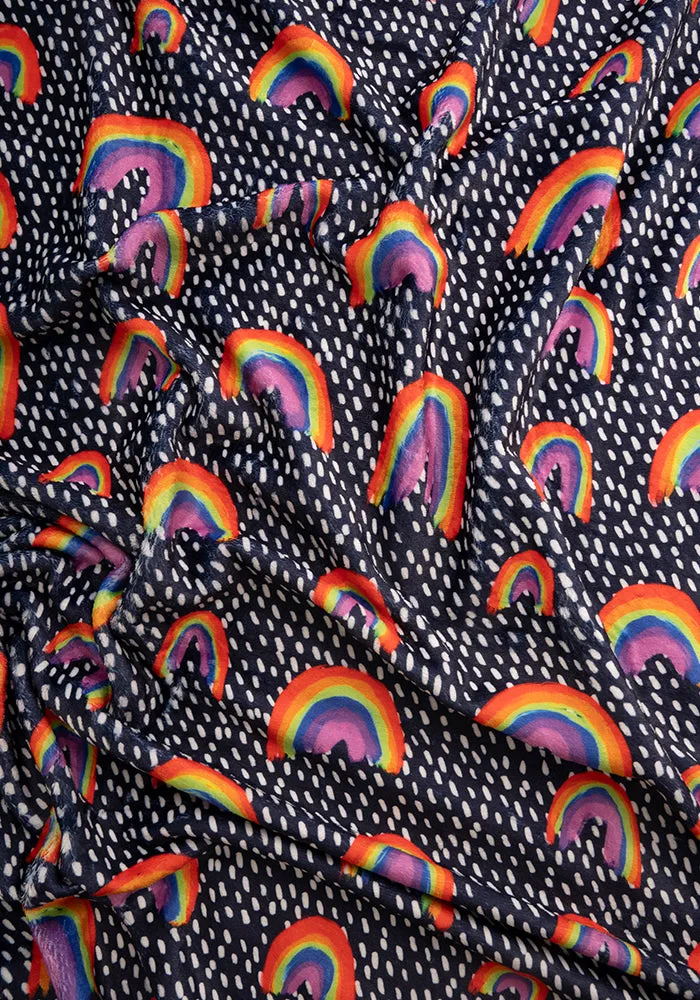 Pop-under Navy Rainbows Dot Print Plush Blanket